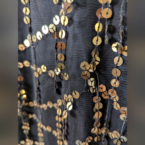 NWT Zara Black and Gold Chiffon and Sequin Shift Mini Dress / Size XS - Picture 4 of 5